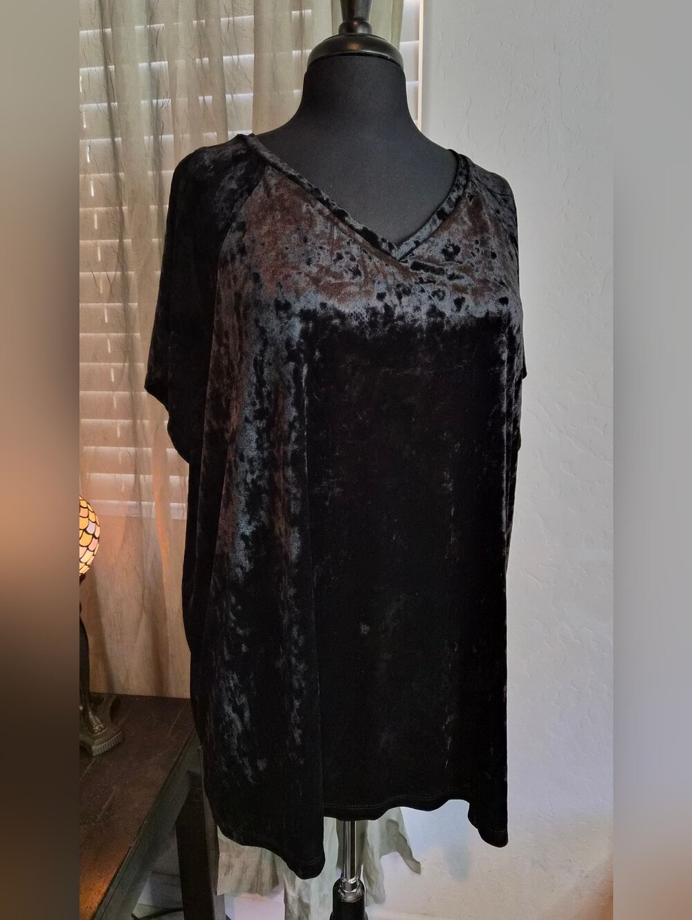 Ellos Black Velvet High-Low Tunic Top #0393